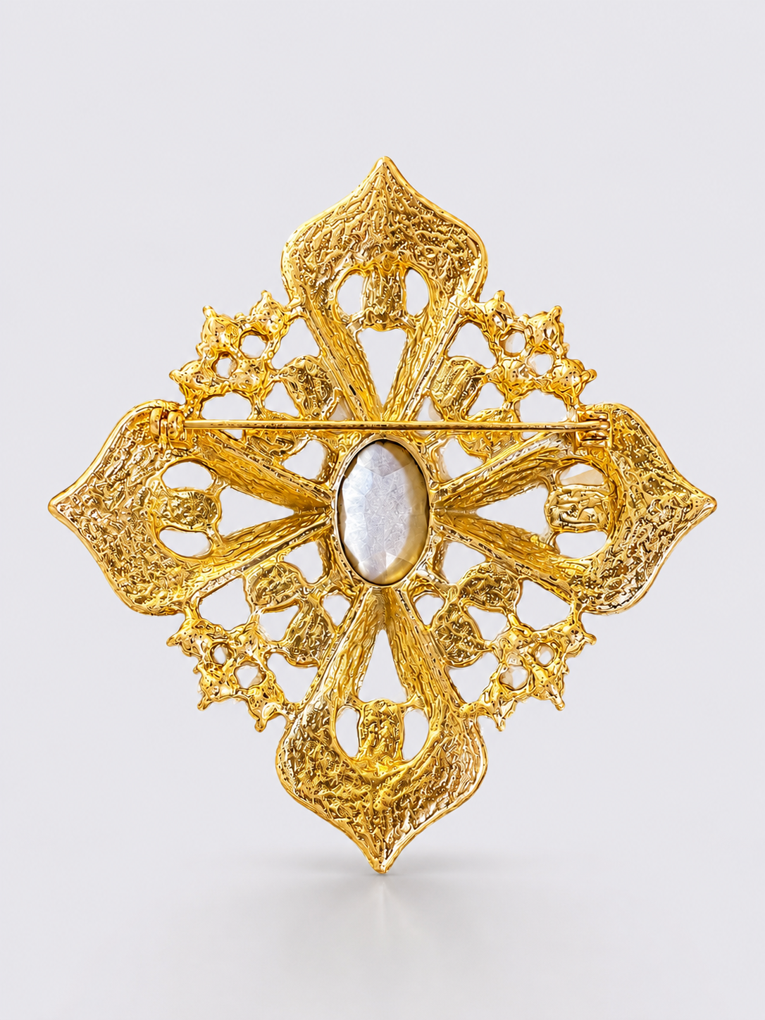 Gold-Tone Green and Turquoise Stone-Style Ornate Statement Brooch