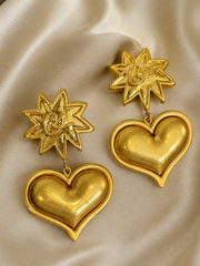 Large Sunburst Heart Clip-On Earrings
