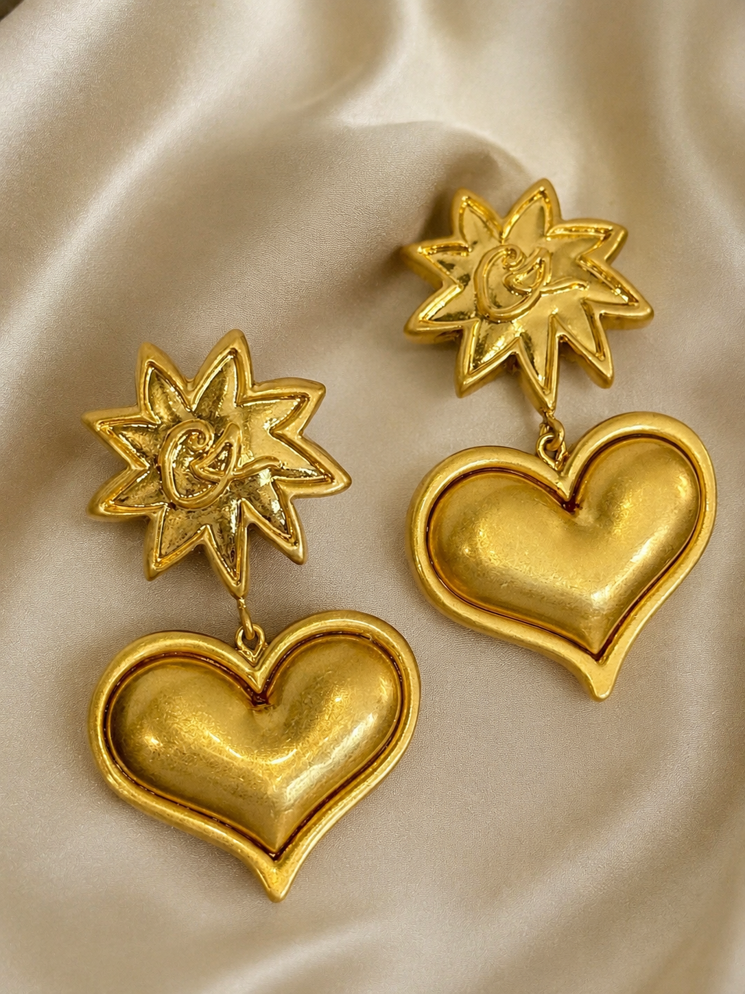 Large Sunburst Heart Clip-On Earrings