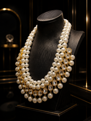 Gold-Tone Pearl-Style Clear Crystal Layered Statement Necklace