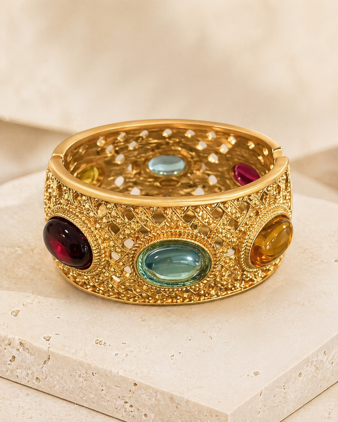 Gold-Tone Jeweled Open Cuff Bracelet