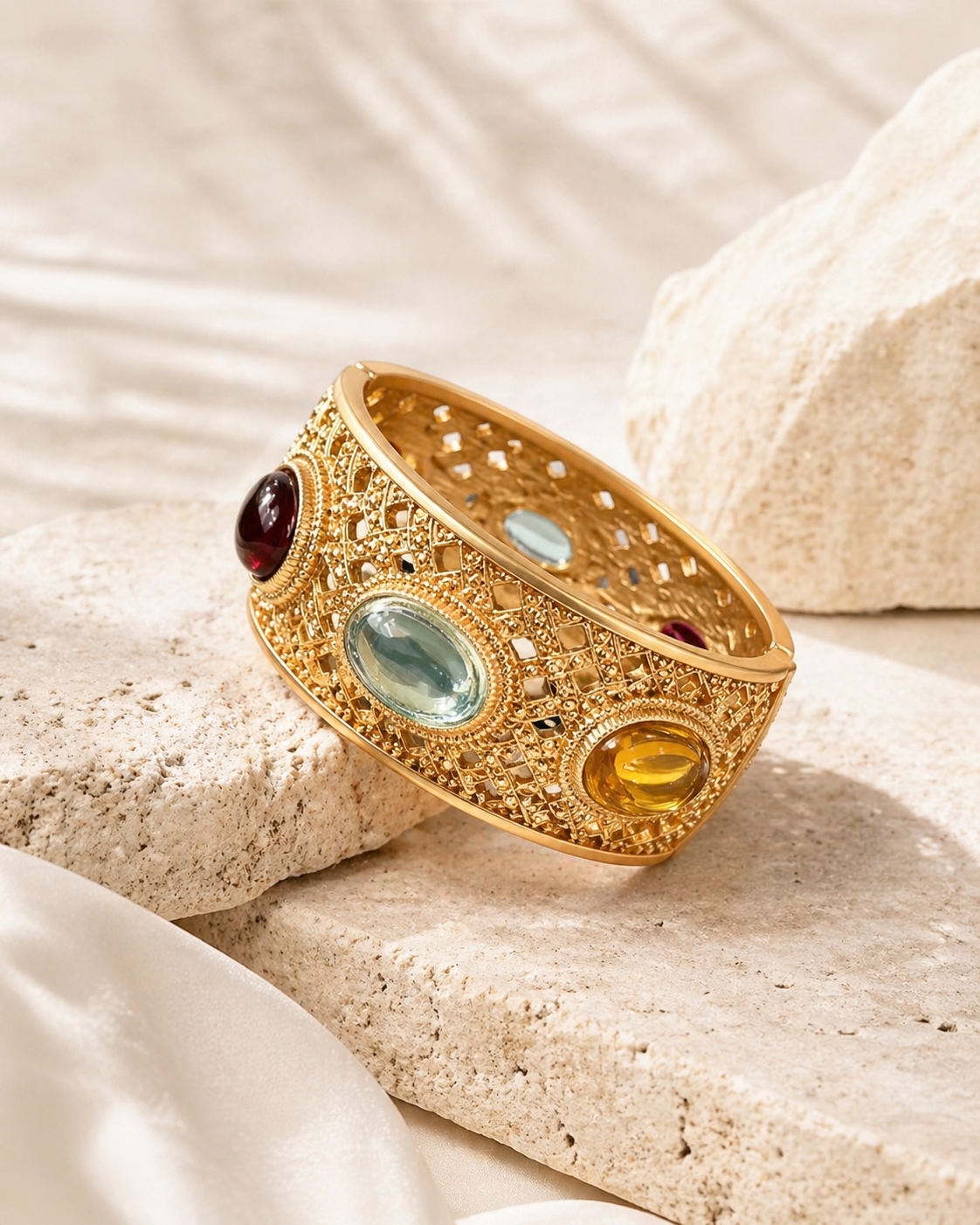 Gold-Tone Jeweled Open Cuff Bracelet