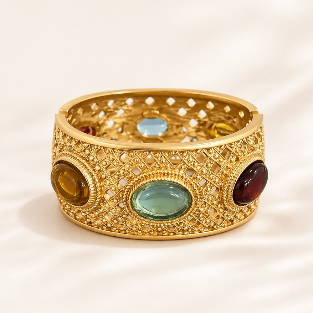 Gold-Tone Jeweled Open Cuff Bracelet