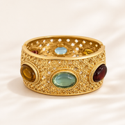 Gold-Tone Jeweled Open Cuff Bracelet