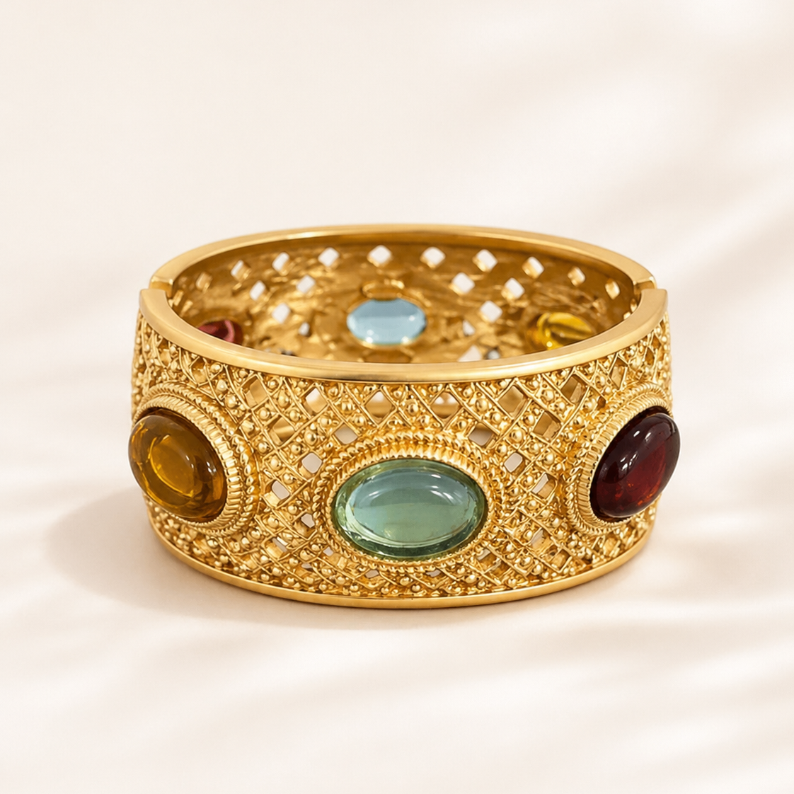 Gold-Tone Jeweled Open Cuff Bracelet