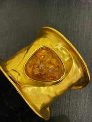 Vintage-inspired sculptural gold-tone cuff bracelet front view