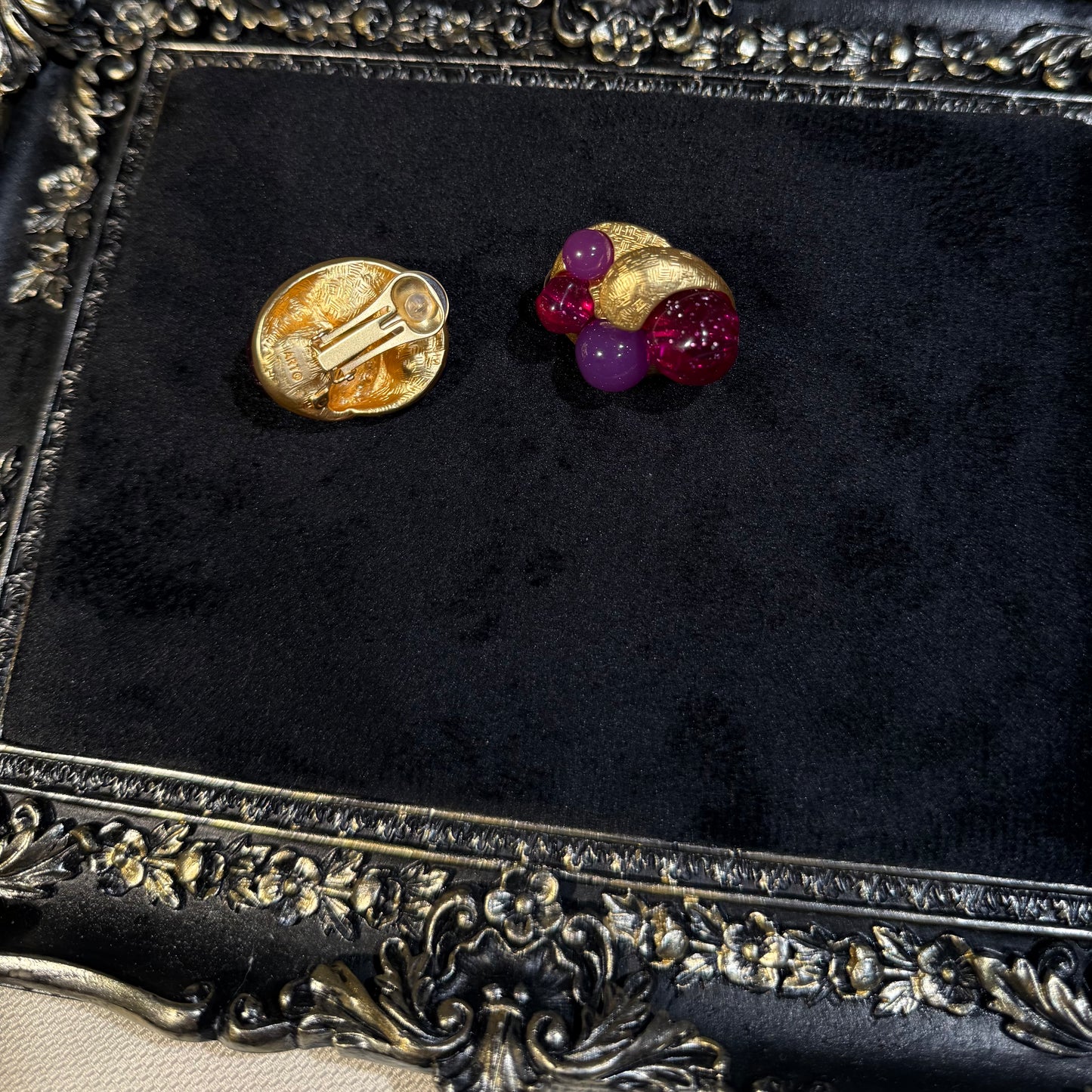 Domed Gold-Tone Clip-On Statement Earrings with Purple Accents