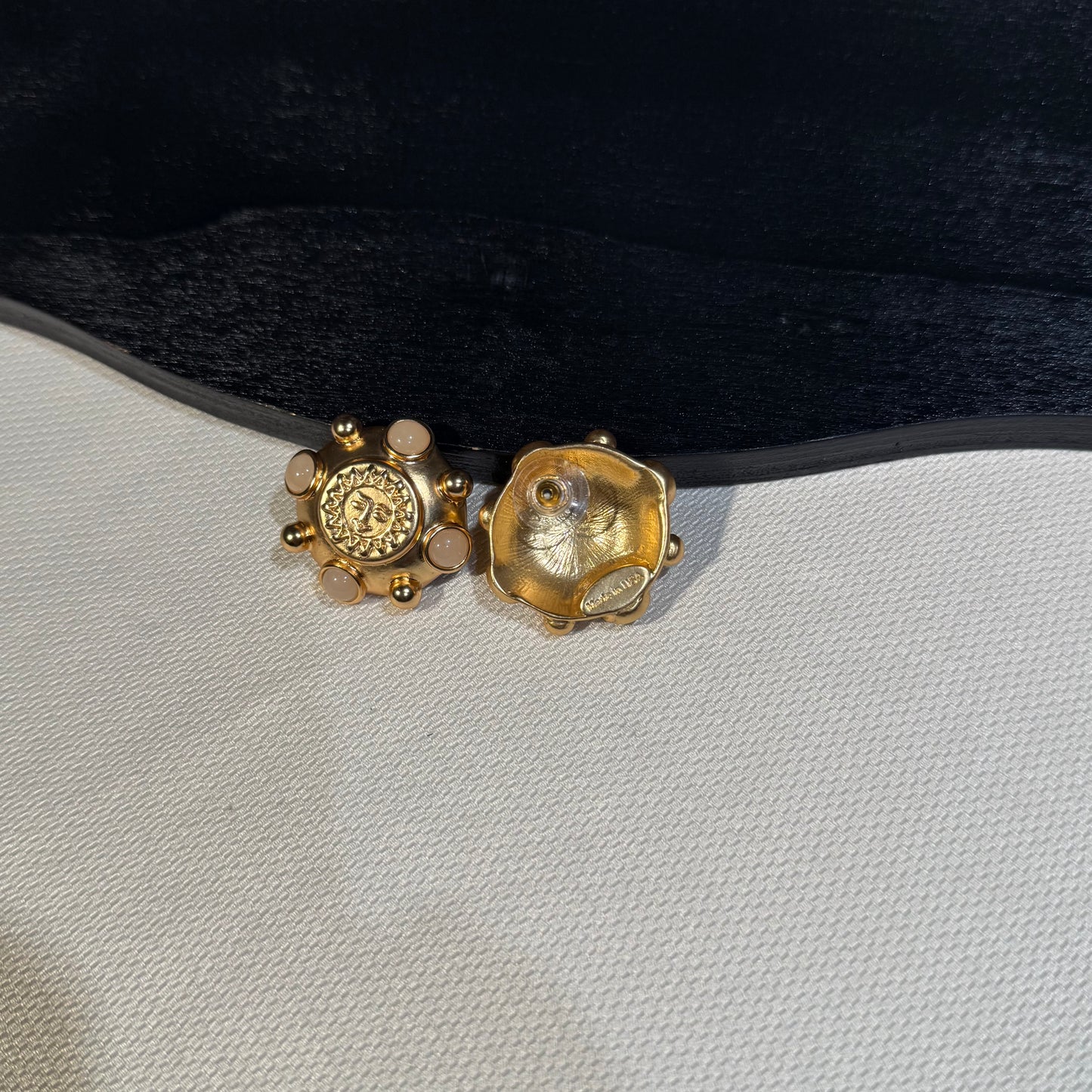 Gold-Tone Sun Motif Statement Earrings with Ivory Accents