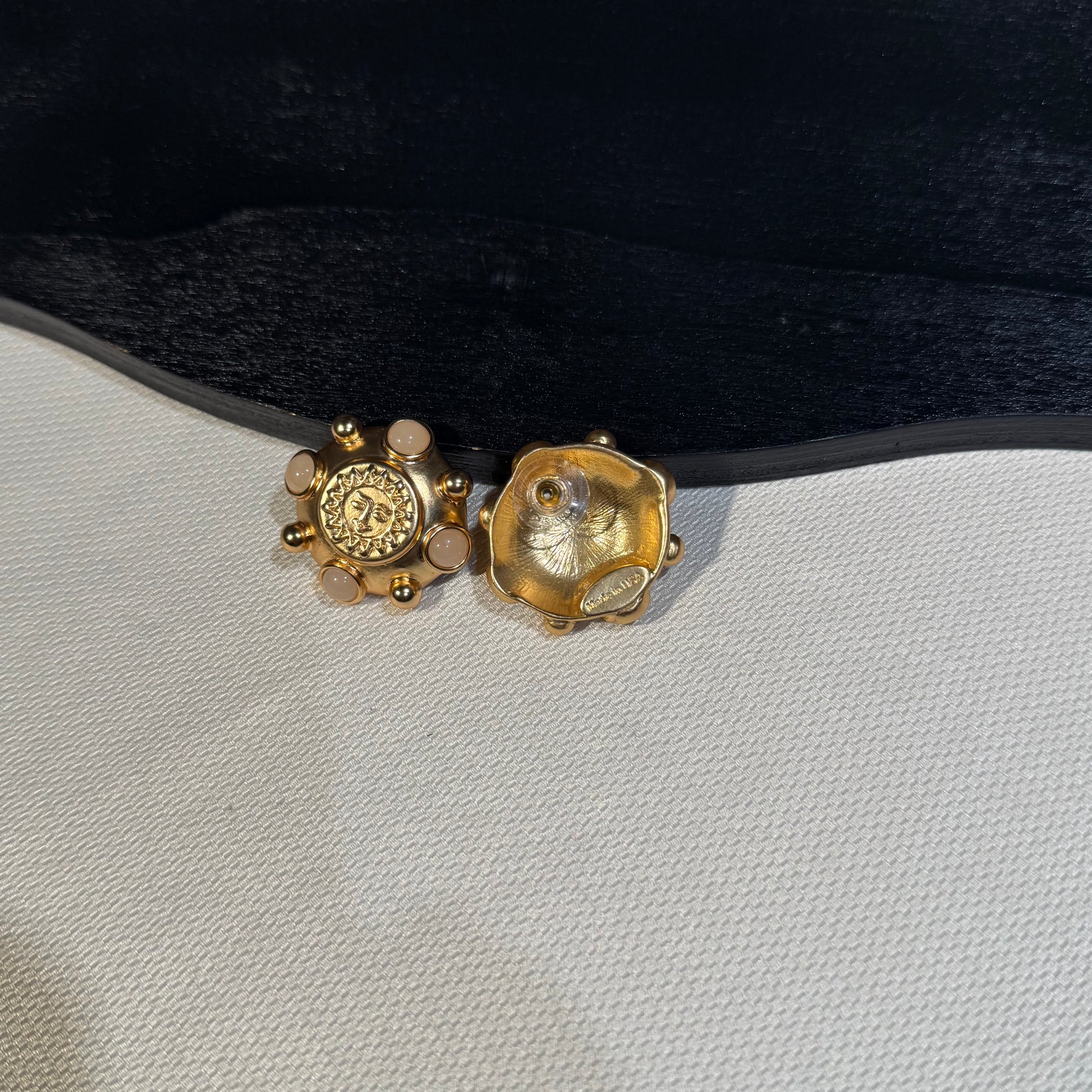 Gold-Tone Sun Motif Statement Earrings with Ivory Accents
