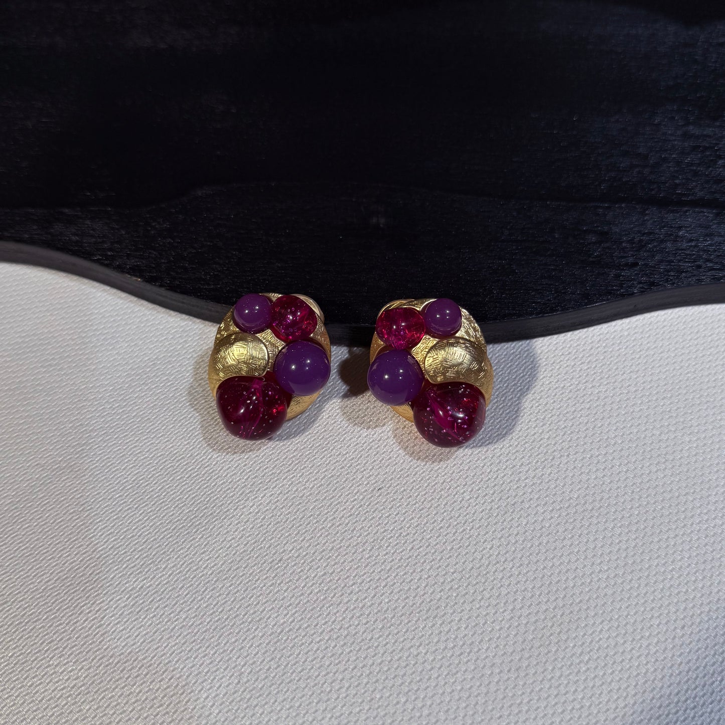 Domed Gold-Tone Clip-On Statement Earrings with Purple Accents