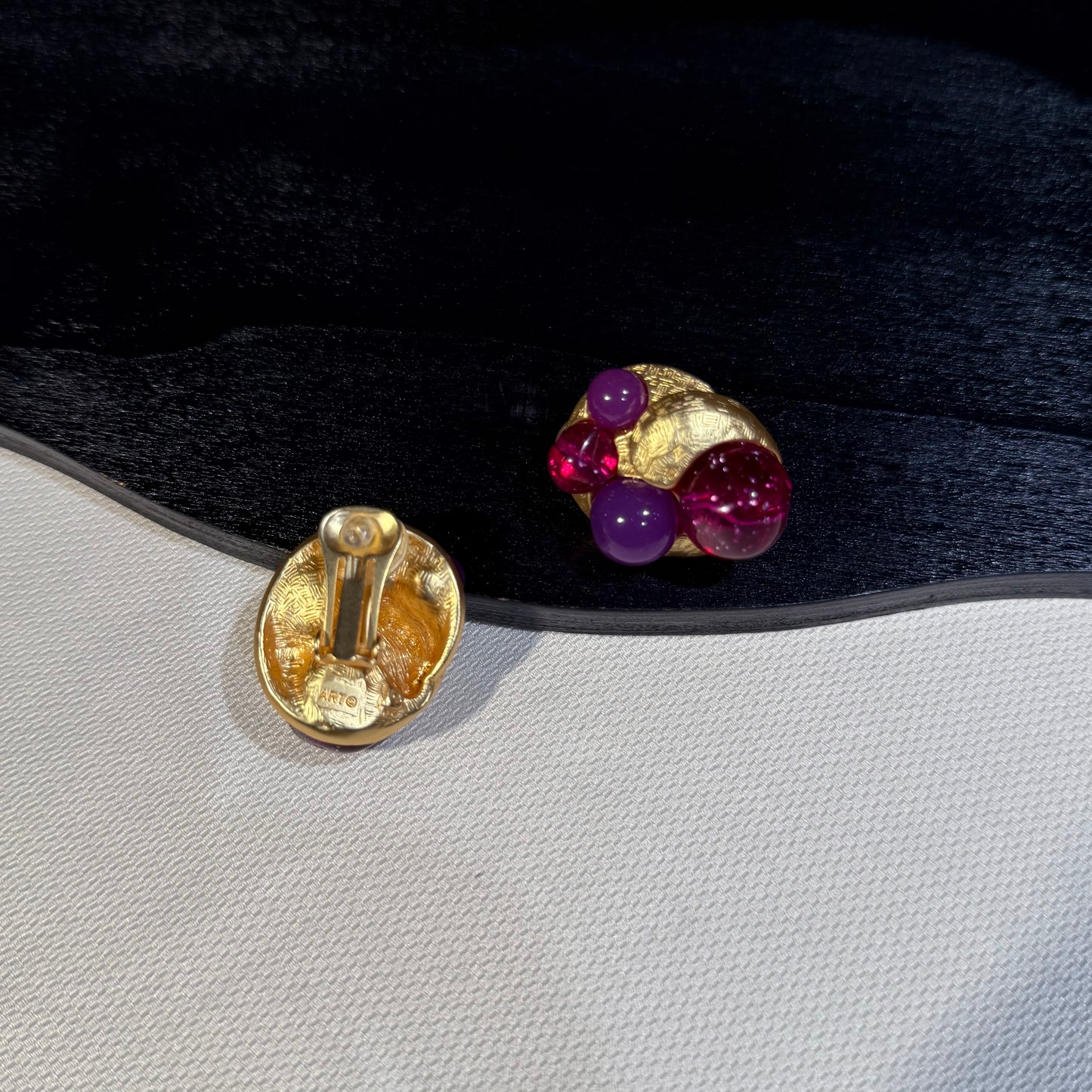 Domed Gold-Tone Clip-On Statement Earrings with Purple Accents