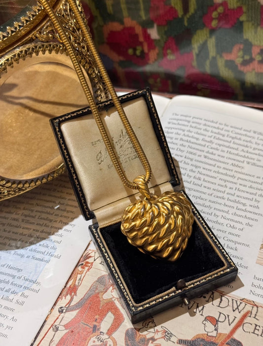 Gold-tone textured heart pendant necklace with coordinating chain