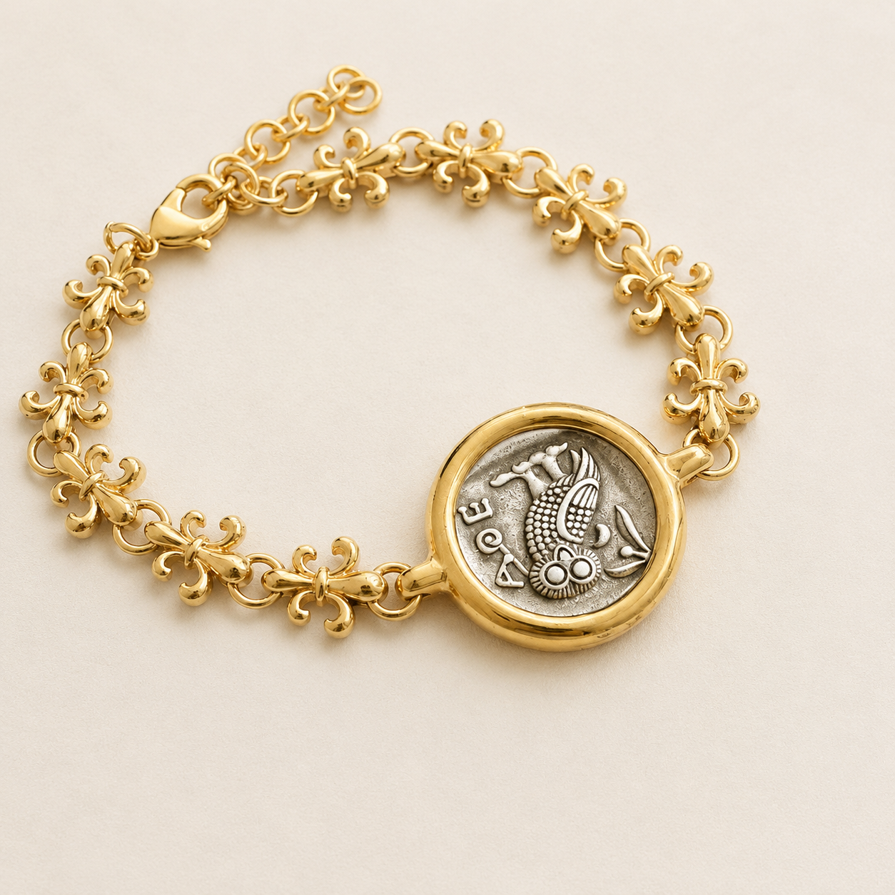 Reverse view showing the second face of the coin medallion bracelet