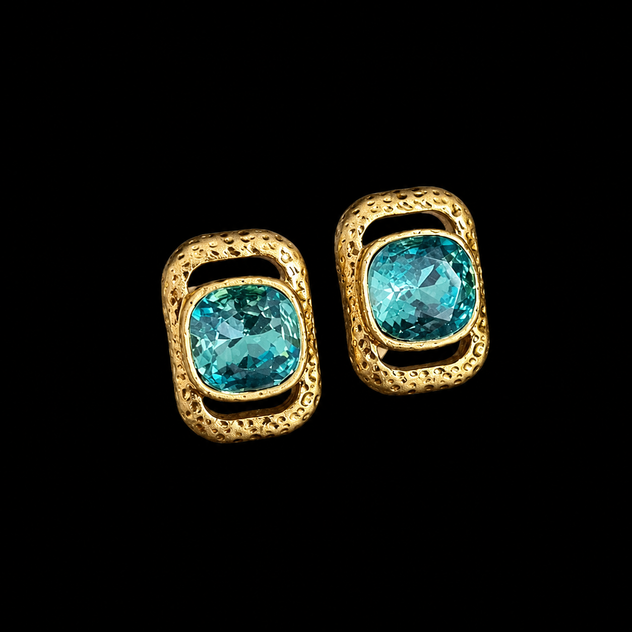 Turquoise Blue cushion-shape faceted stud earrings