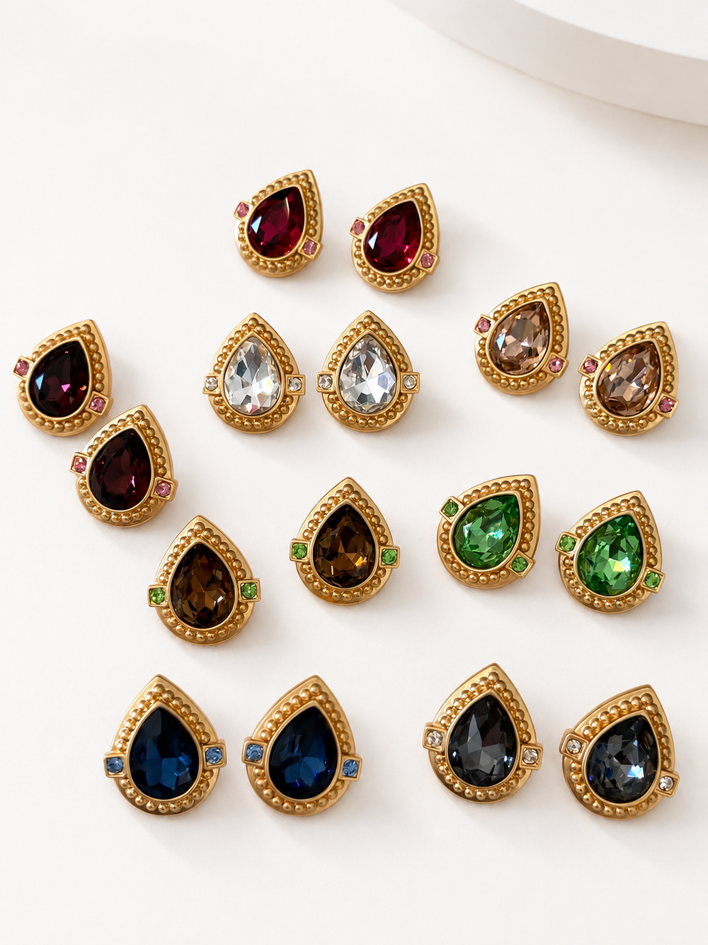 Sparkling teardrop statement stud earrings in eight colors