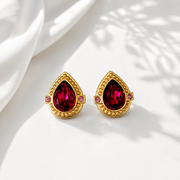 Fuchsia sparkling teardrop statement stud earrings