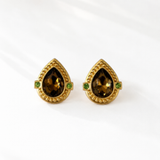 Brown sparkling teardrop statement stud earrings