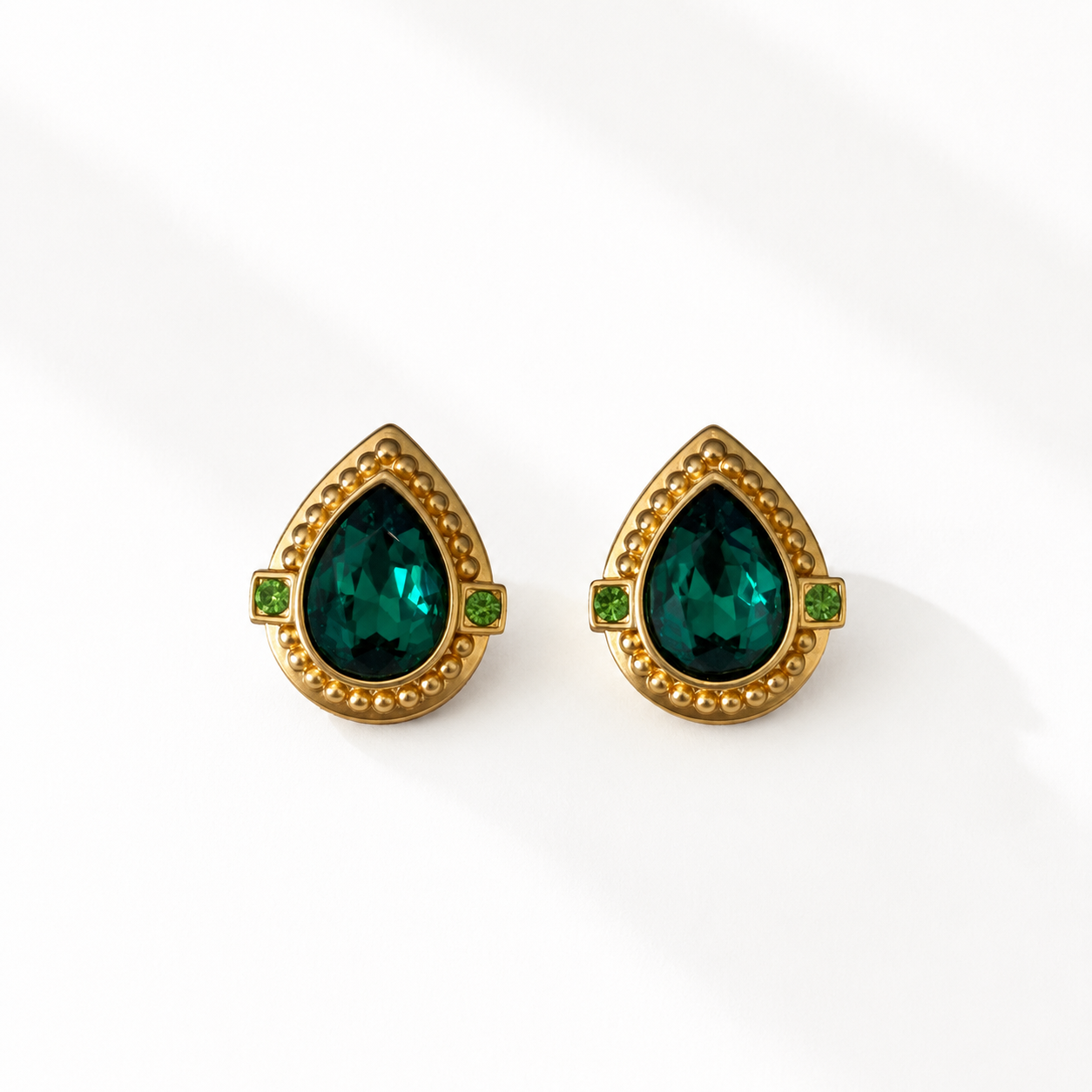 Dark green sparkling teardrop statement stud earrings