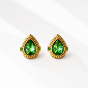 Light green sparkling teardrop statement stud earrings