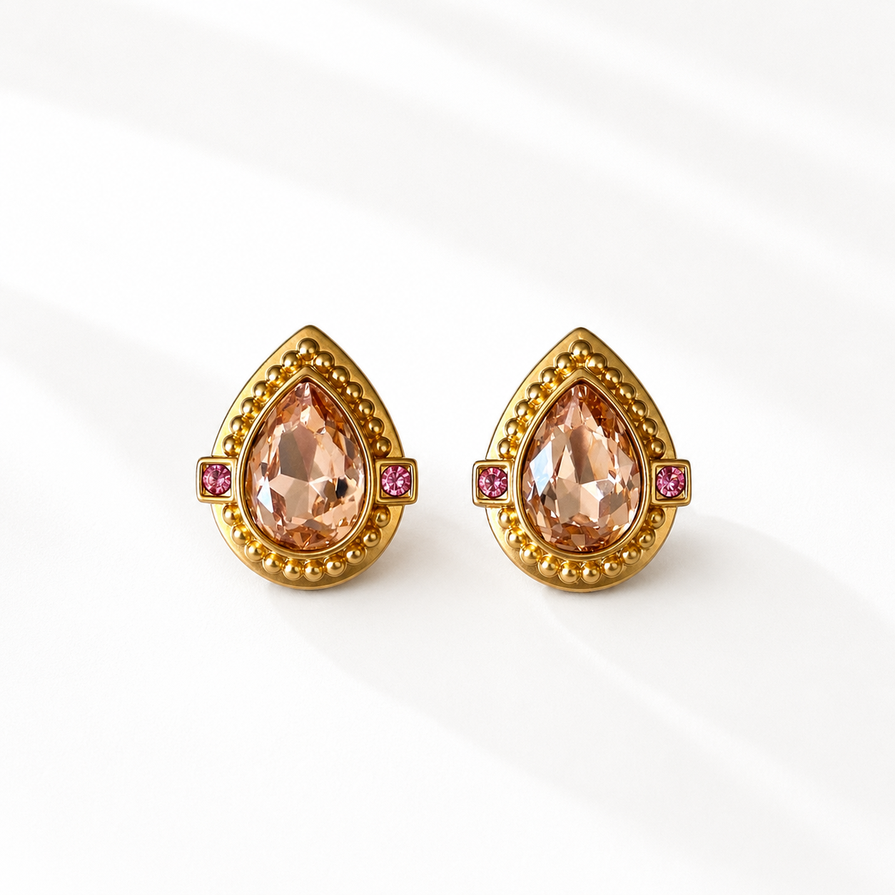 Champagne sparkling teardrop statement stud earrings