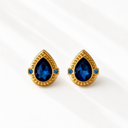 Dark blue sparkling teardrop statement stud earrings