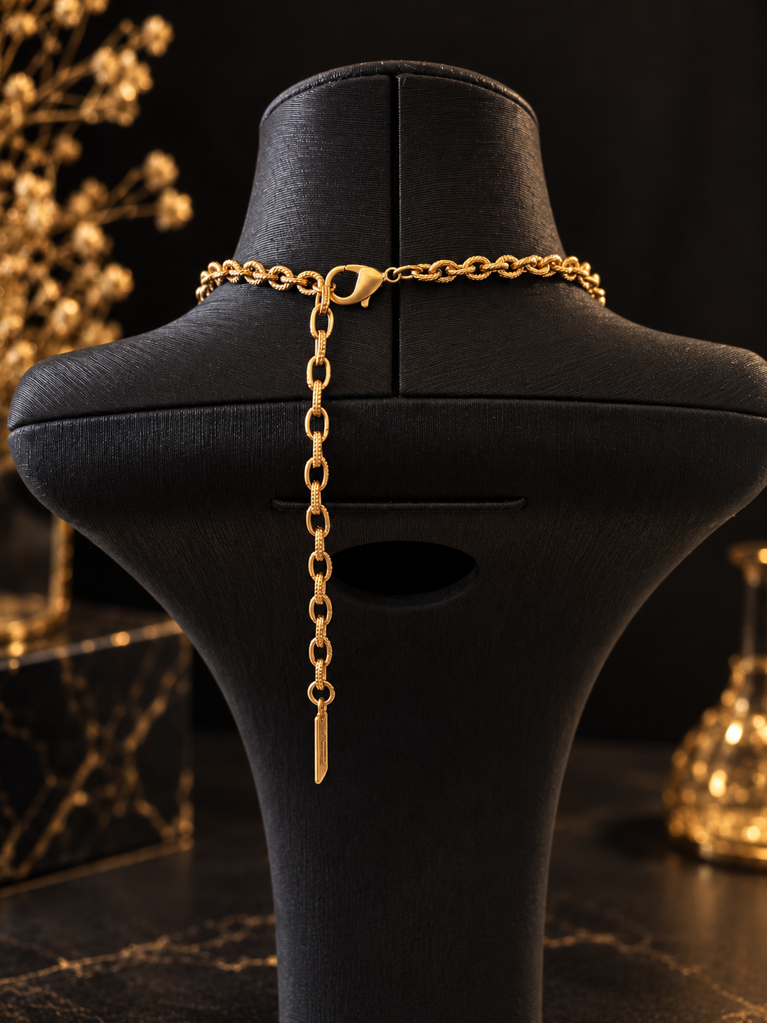 Back view of the necklace showing its lobster clasp and extension chain