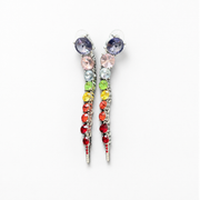 Silver-tone long linear stud earrings with multicolor faceted crystal-style accents