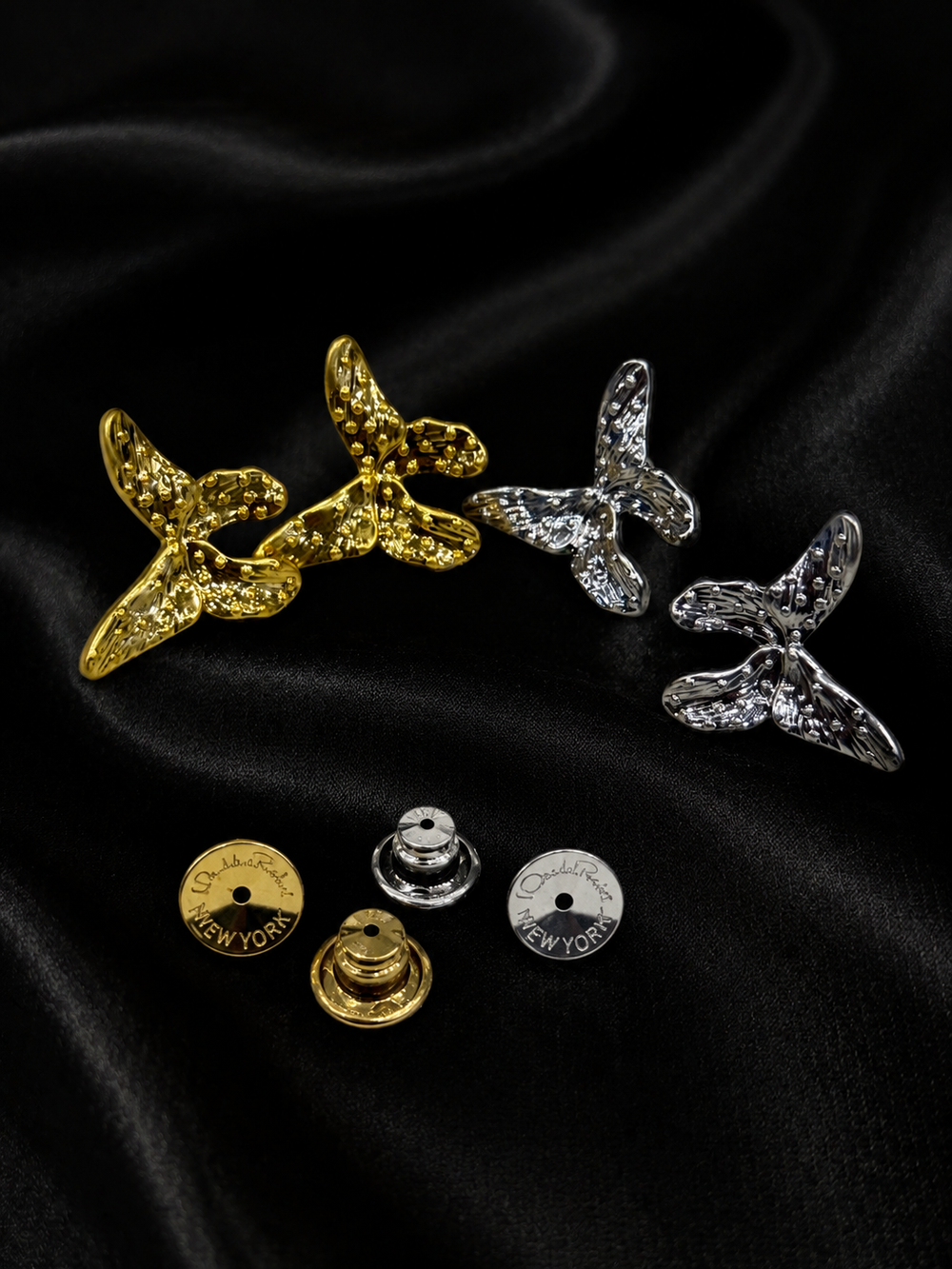 Gold-tone and silver-tone butterfly stud earrings with post backs