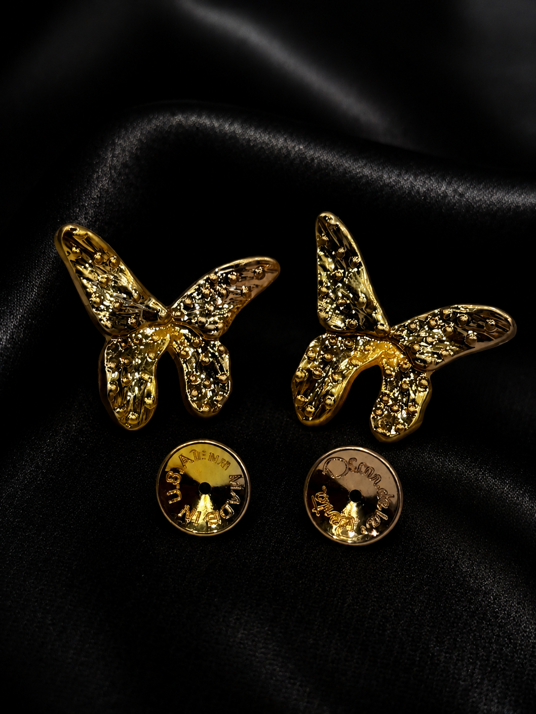 Gold-tone butterfly stud earrings with post backs