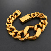 Gold-plated brass chunky chain bracelet clasp detail