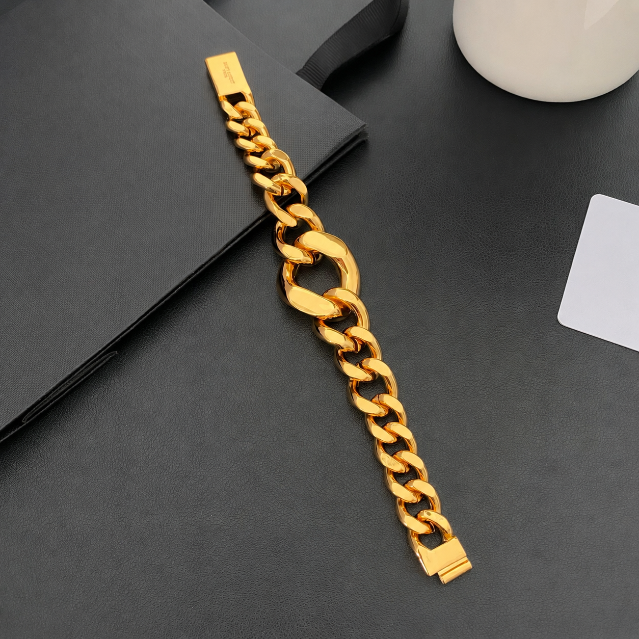 Gold-plated brass chunky chain bracelet full length view