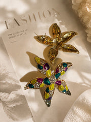 Gold-tone Citrus Multi crystal-style starfish stud earrings front and back detail
