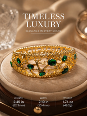 Gold-tone cuff bracelet with green glass-look accents