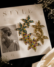 Gold-tone crystal-style starfish stud earrings Ocean Teal Citrus Multi Golden Olive color guide