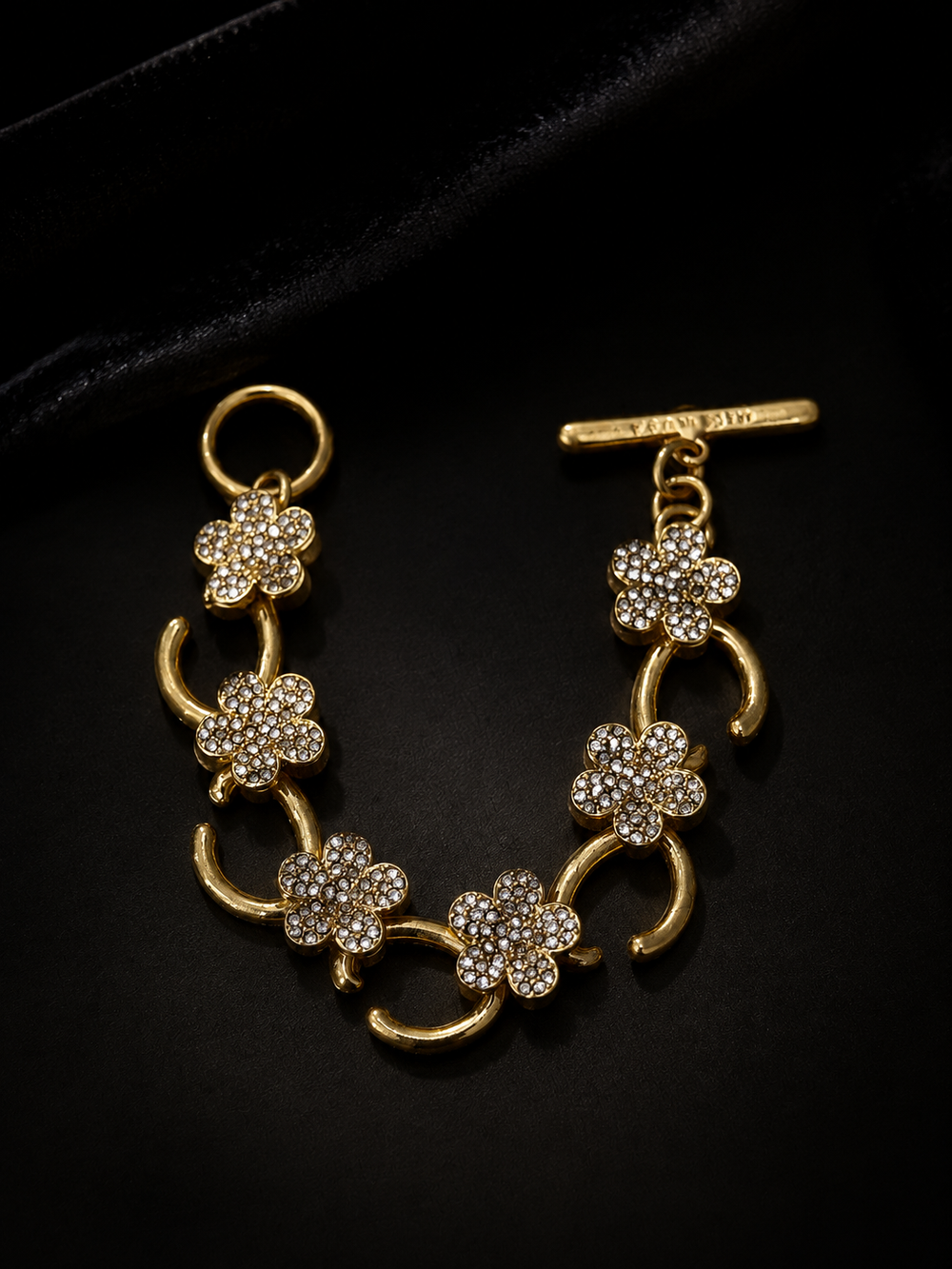 Gold-tone floral sparkle link bracelet, Style 1