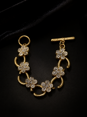 Gold-tone floral sparkle link bracelet, Style 1