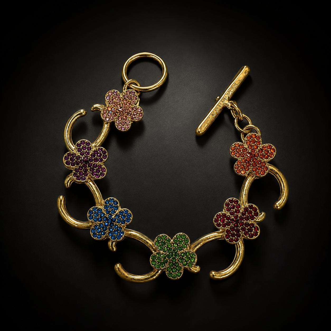 Gold-tone floral sparkle link bracelet, Style 2