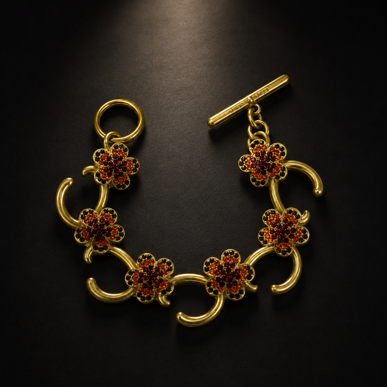Gold-tone floral sparkle link bracelet, Style 4