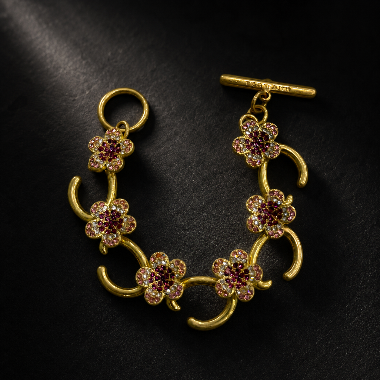 Gold-tone floral sparkle link bracelet, Style 5