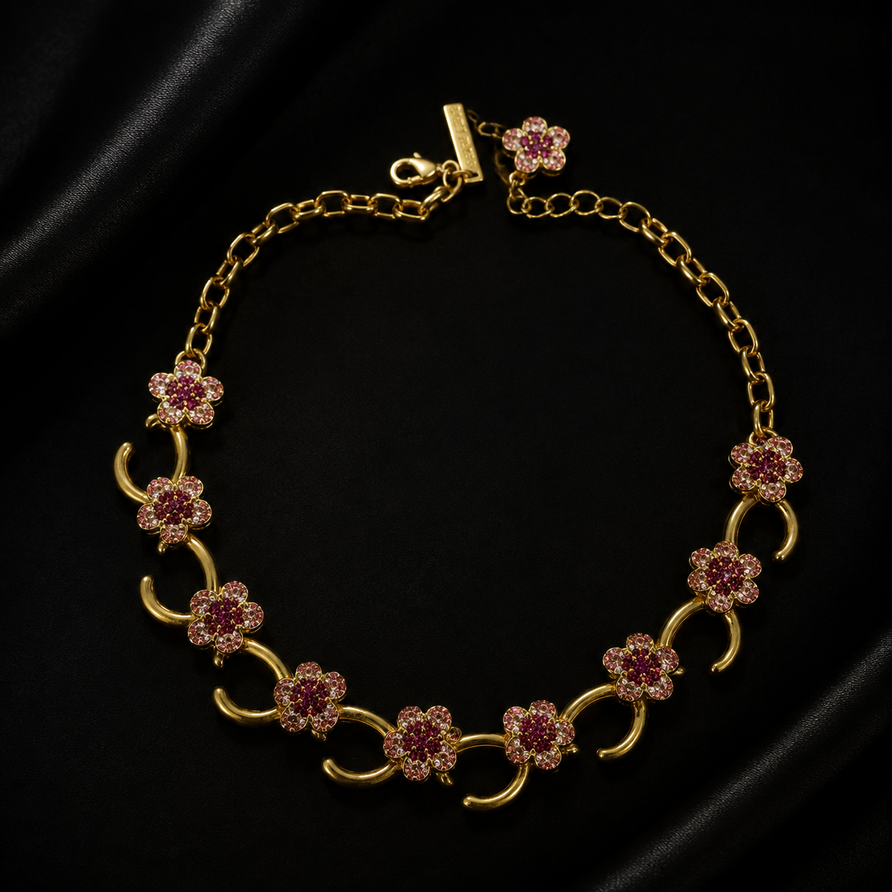 Gold-tone floral sparkle statement necklace, pink Style 2