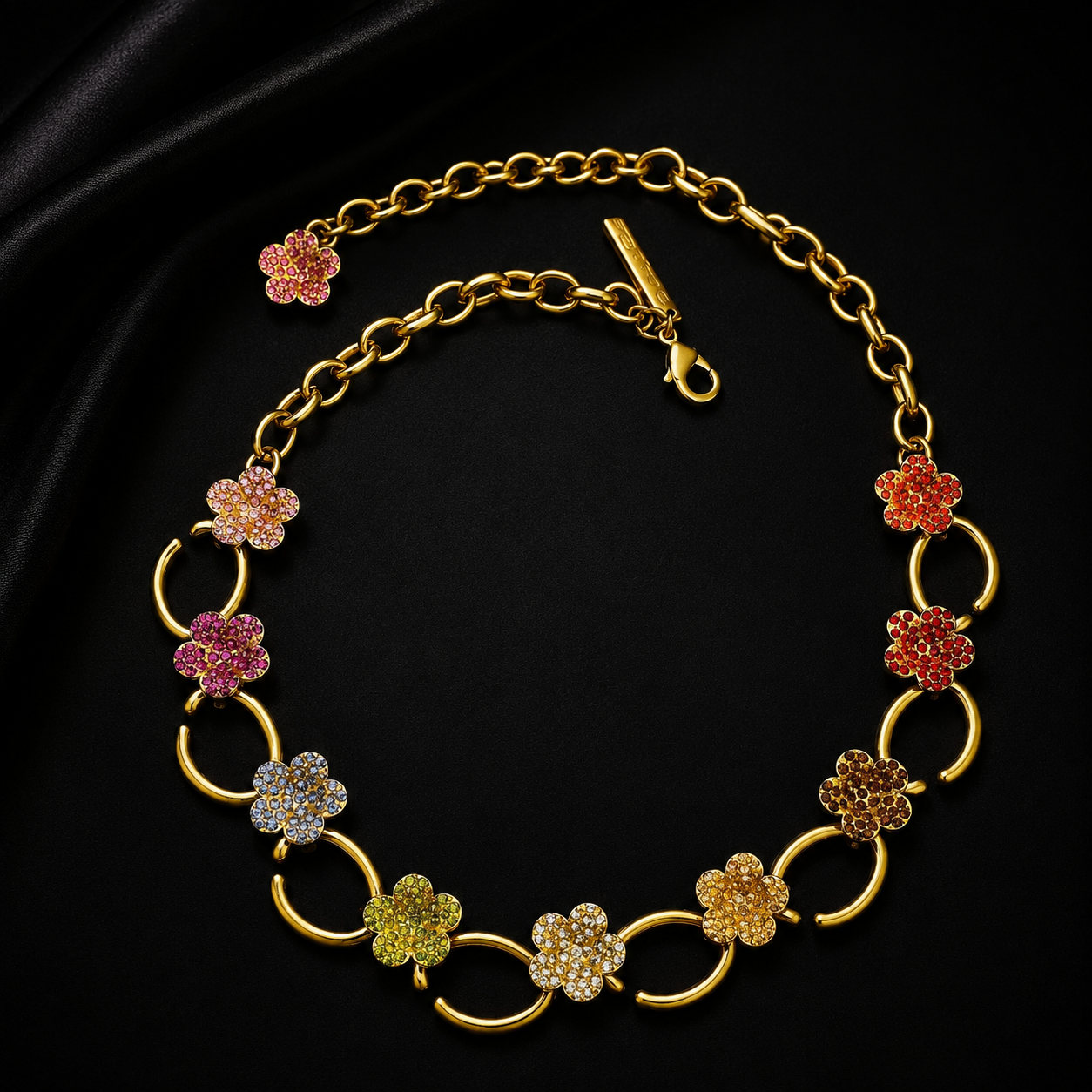 Gold-tone floral sparkle statement necklace, multicolor Style 3
