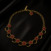 Gold-tone floral sparkle statement necklace, red Style 4