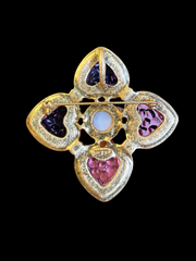 Gold-tone heart glass-style convertible brooch pendant in light purple back view