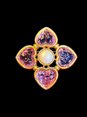 Gold-tone heart glass-style convertible brooch pendant in light purple front view