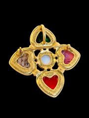 Gold-tone heart glass-style convertible brooch pendant back view with pin and pendant loop