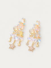 Gold-tone iridescent crystal-style star tassel drop stud earrings front view