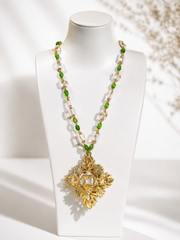 Gold-tone multicolor enamel-style brooch pendant necklace back pin detail