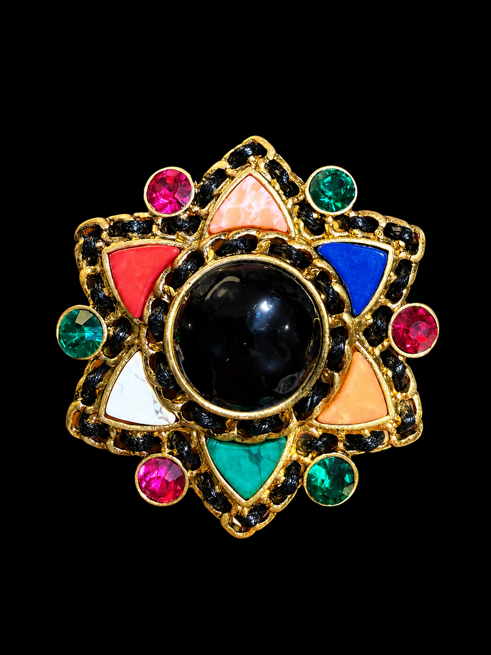 Gold-tone multicolor stone-style star statement brooch front view