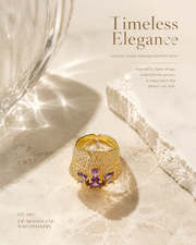 Gold-tone purple crystal-style flower adjustable open ring showing open band side view