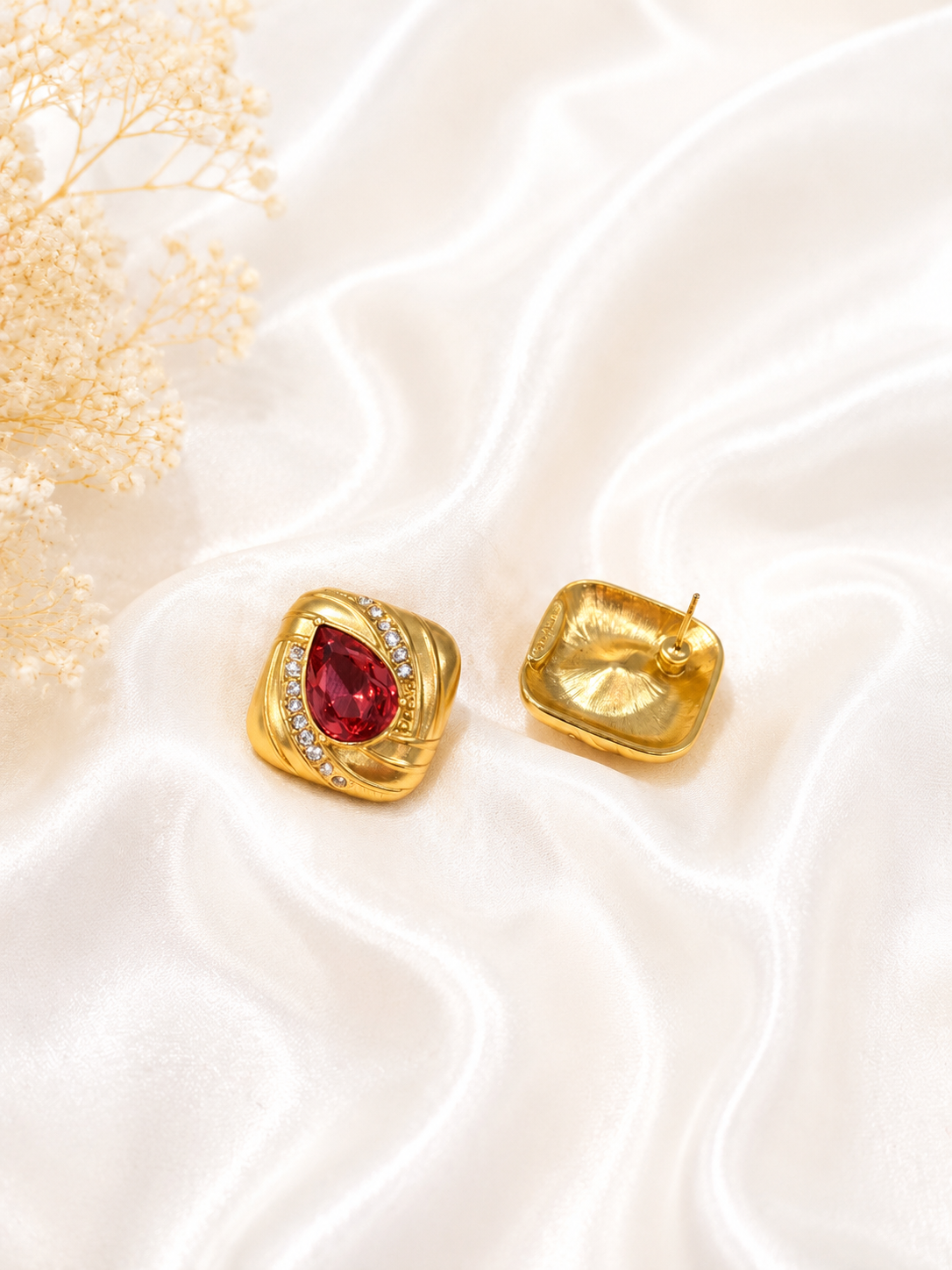 Gold-tone square stud earring post-back detail